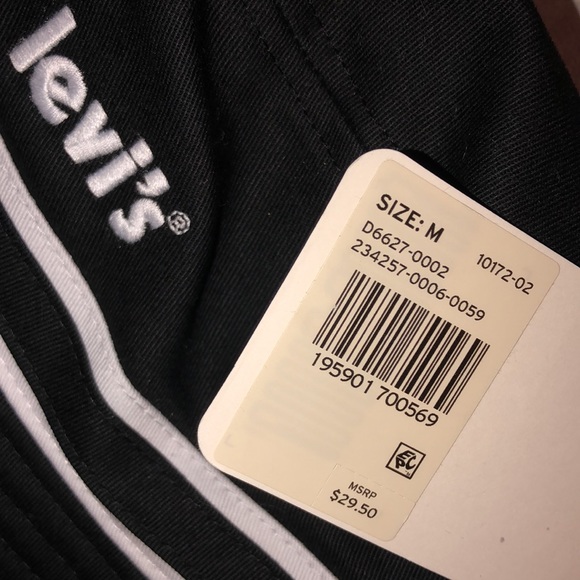 Levi’s Unisex Poster Logo Cotton Black Bucket Hat With White Stripes Size M - Picture 7 of 7